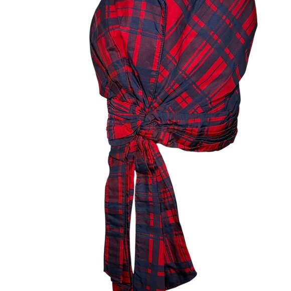 Flor et.al. Plaid Wrap Tie Top Red Navy | Ralph Lauren Christmas Vibes M - Picture 3 of 7